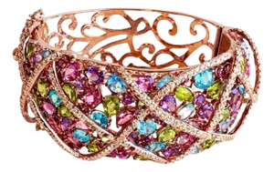 Bochic Capri” Vintage Sapphire, Peridot & Amethyst Cuff - 18K Gold & Silver