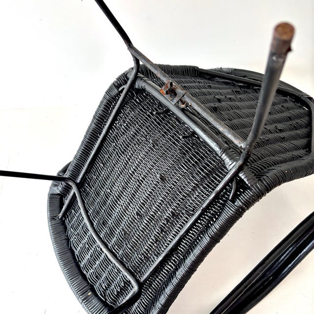 Stylish Mid Century Modern Wicker Rattan Basket Chairs Set of Four For Sale - Image 12 of 14