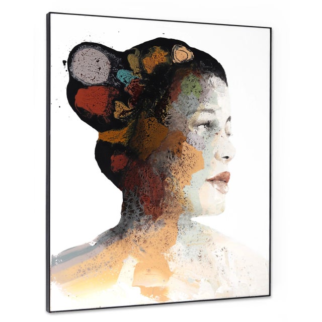 Black "Looking Beyond" Contemporary Original Abstract Portrait Mixed-Media Painting by Alessandro Casetti For Sale - Image 8 of 10