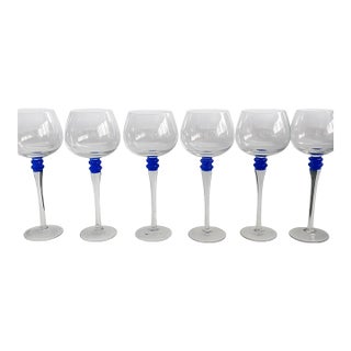 Vintage Wine Glasses With Cobalt Blue Beehive Stem Detail – Set of 6 For Sale
