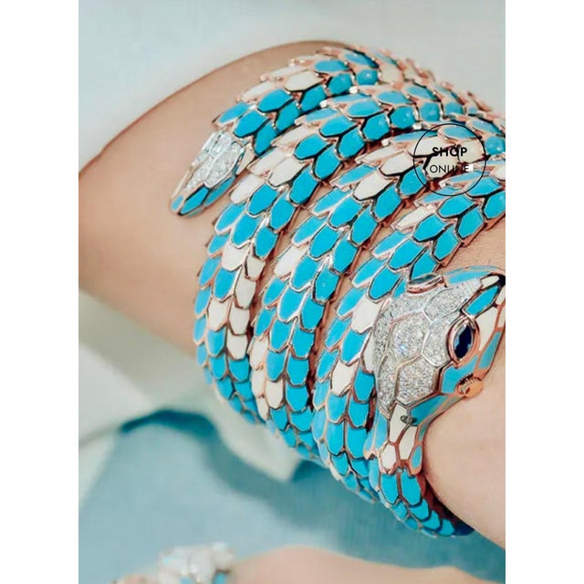 SNAKE COLLECTION , Turquoise & White SNAKE BRACELET , Diamonds, 18K & Sterling For Sale - Image 17 of 18