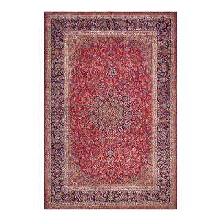 Persian Vintage Kashan Red/Blue Wool Rug - 9'6'' X 13'8'' For Sale