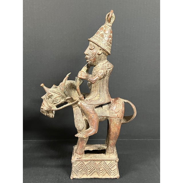 Pair of African Tribal Art Benin Bronze Warrior Figures on Horseback For Sale - Image 11 of 16