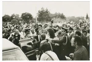 Jackie Kennedy with Crowd of People, 1970s, Black & White Photograph