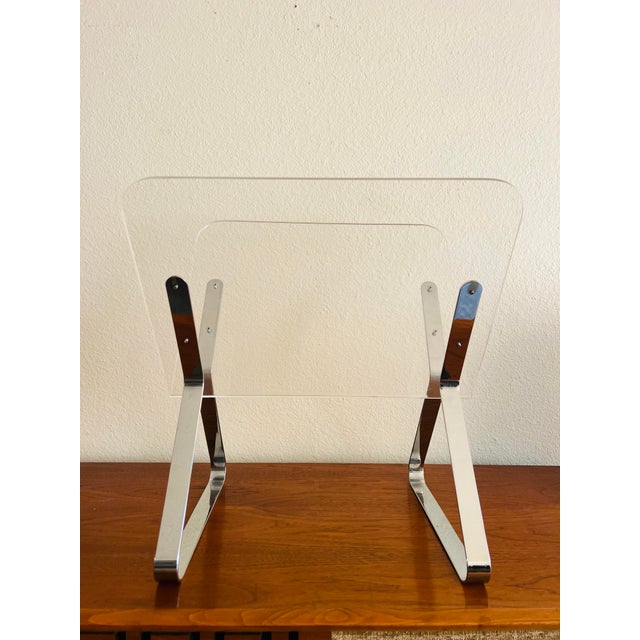 1970s Milo Baughman Style Chrome and Lucite Magazine Holder For Sale - Image 11 of 12