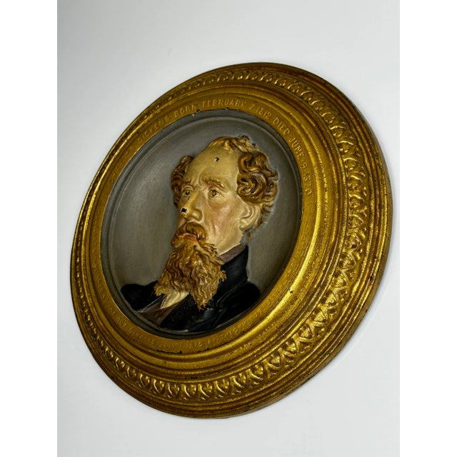 Late 19th Century Traditional British Victorian 19th Century Gilt Bronze Charles Dickens Portrait Wall Sculpture For Sale - Image 5 of 12
