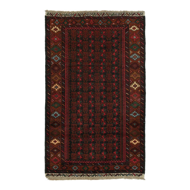 Rug & Kilim’s Baluch Tribal Rug in Red, Teal and Rust Color Geometric Patterns For Sale