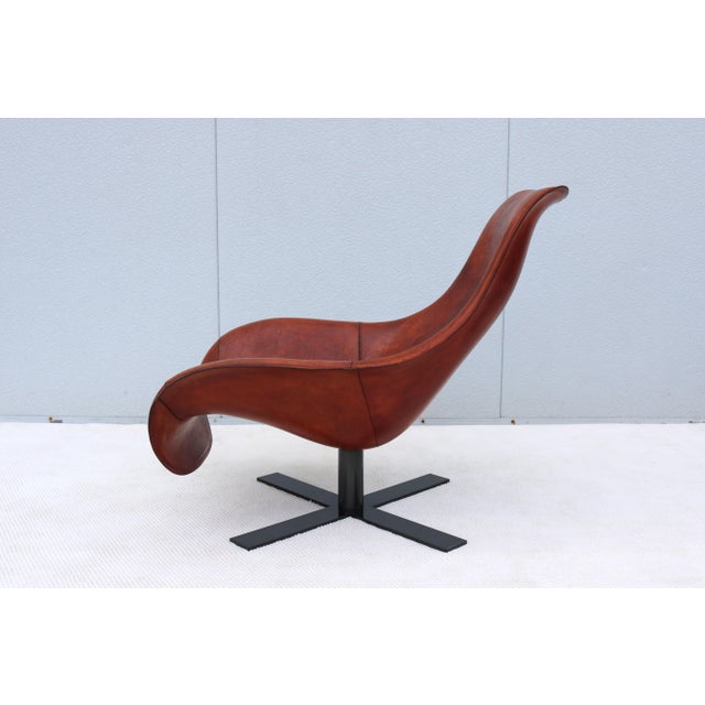 Antonio Citterio for B&b Italia Patinated Cognac Leather Mart Swivel Armchair For Sale - Image 14 of 18