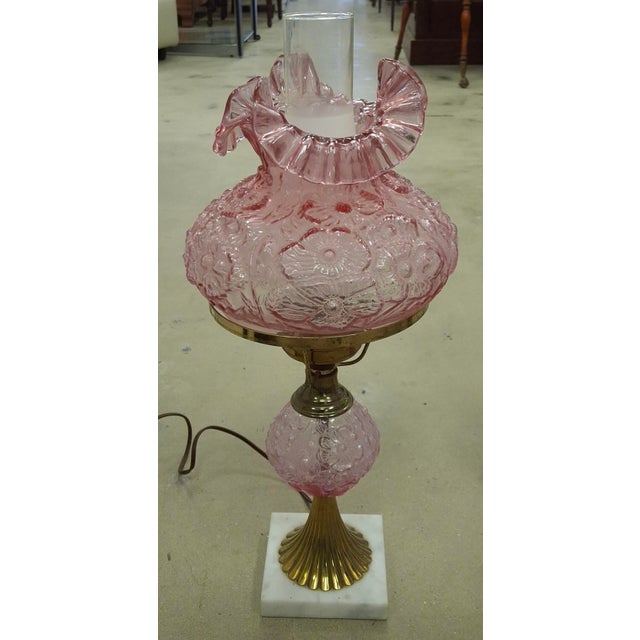 Fenton Art Glass Company Mid 20th Century Fenton Art Glass and Marble Hurricane Table Lamps - a Pair For Sale - Image 4 of 10
