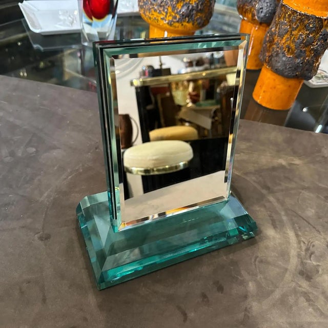 1950s A 1950s Fontana Arte Style Mid-Century Modern Green Nilo Glass Vanity Mirror For Sale - Image 5 of 8