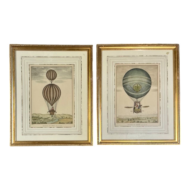 Vintage Framed Hot Air Balloon Prints - Pair For Sale