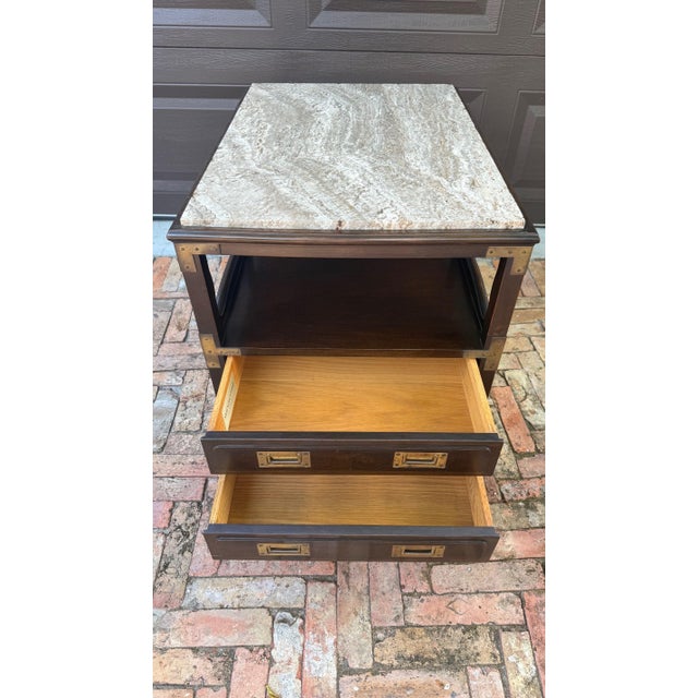 1960s John Widdicomb Bedside Table With Travertine Top and Brass Detailing For Sale - Image 10 of 12