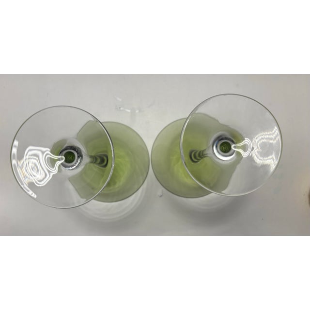 Mid 20th Century Mid-Century Modern Green Fade Martini Glasses, European-Style Art Glass, Unmarked Set of 2 For Sale - Image 4 of 6