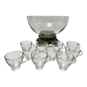 Vintage Colony Punch Bowl Lancaster Pitman-Dreitzer Crystal Silver With 10 Cups