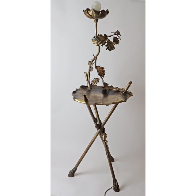 Art Nouveau Bronze and Brass Floor Lamp Side Table and Oak Leaves, 1890s For Sale - Image 6 of 18
