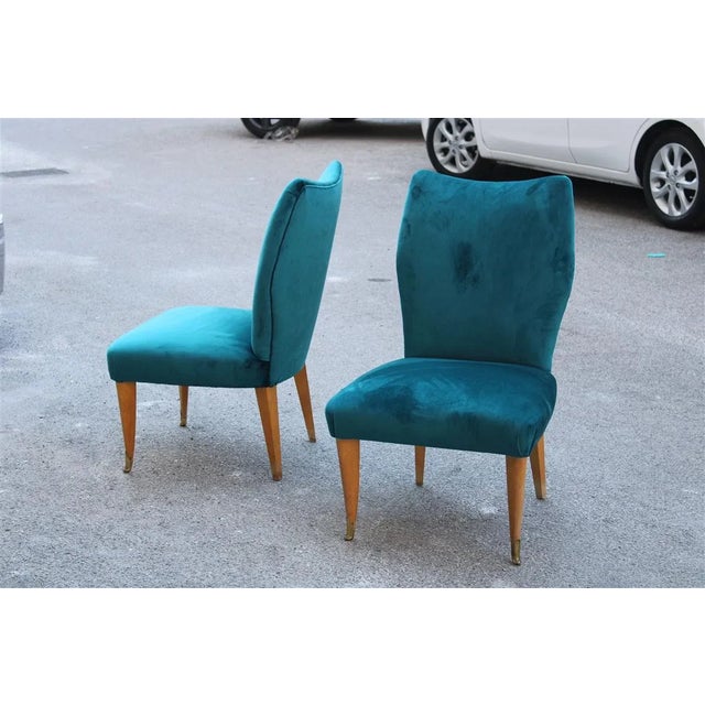 Set of Italian Petrol Green Velvet Lounge Chairs, 1950s, in Very Good conditions. Designed 1950 to 1959