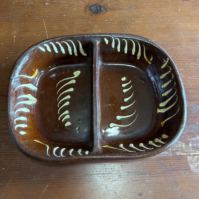 Antique English Slipware Red Pottery Decorated Divided Dish, 19th Century For Sale - Image 6 of 12