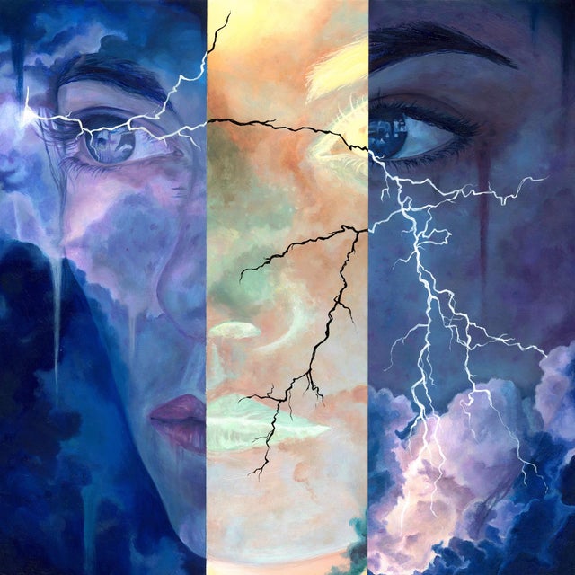 Heat Lightning Herald I by Amanda Seckington | Oil on panel Portrait of a woman's face with lightning. For Sale