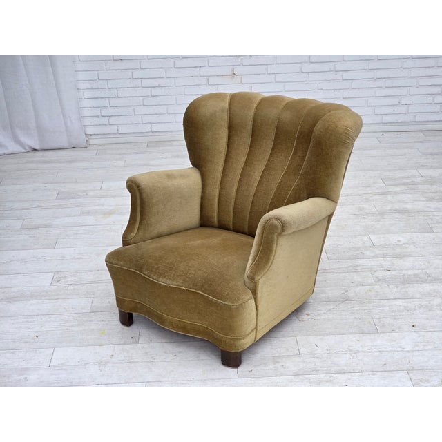 Vintage Danish Lounge Chair in Green Furniture Velour and Oak, 1960s For Sale - Image 15 of 18