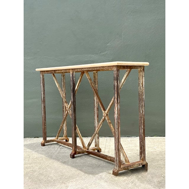 Late 20th Century Vintage Patinated Metal and Stone Console Table For Sale - Image 5 of 12