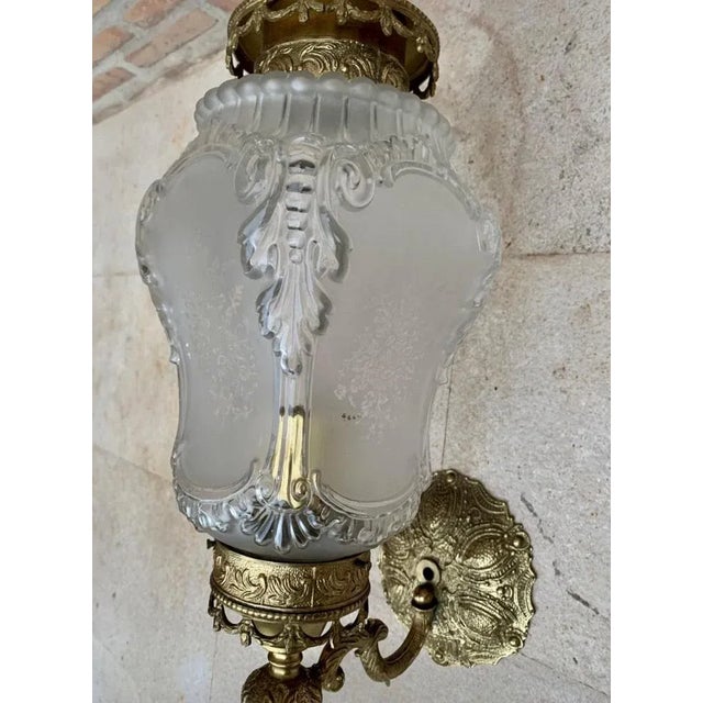 Metal Large French Bronze & Glass Sconces, 1920s, Set of 2 For Sale - Image 7 of 11