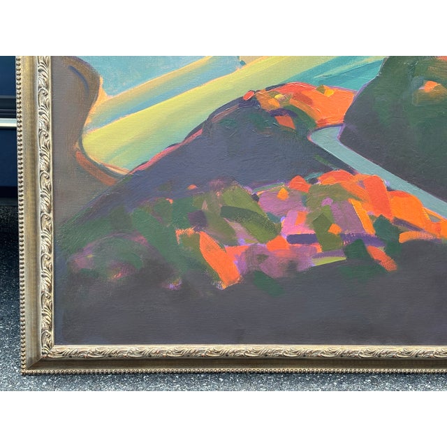 Wood Mid 20th C. American Original Oil on Canvas - Large Mountain Valley Landscape For Sale - Image 7 of 11