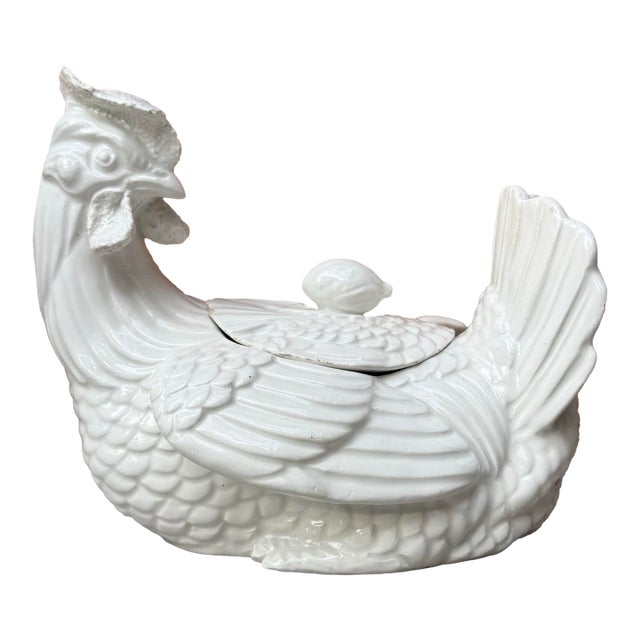 Vintage Italian Majolica Lidded Hen Soup Tureen With Spoon - Set of 3 For Sale