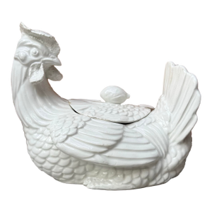 Vintage Italian Majolica Lidded Hen Soup Tureen With Spoon - Set of 3