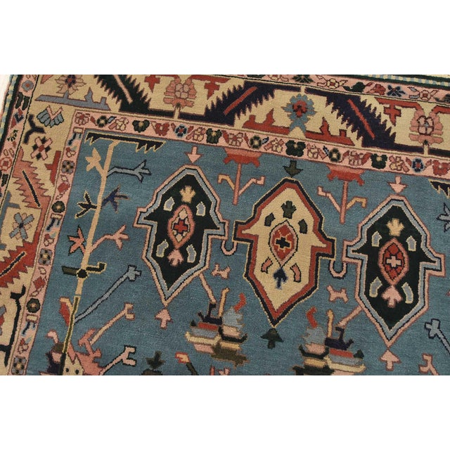 Heriz Rug 5’10” X 8’11” Blue Wool Vintage Tribal Hand-Knotted Oriental Carpet For Sale In Philadelphia - Image 6 of 13