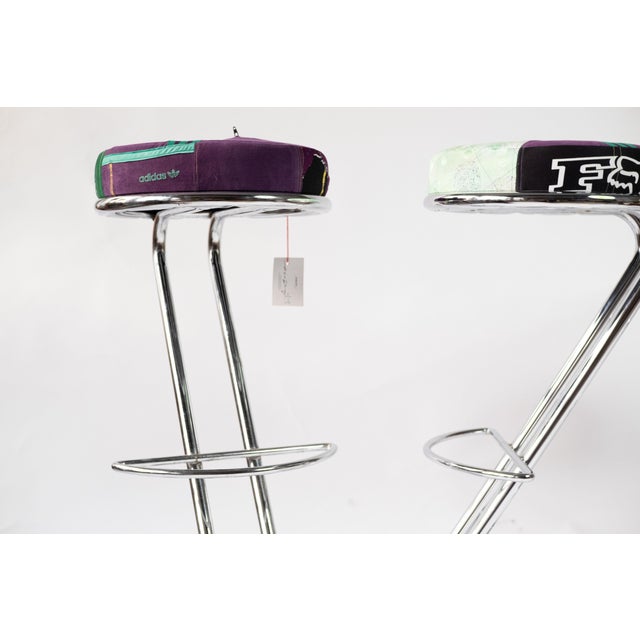 Vintage Chrome Bar Stool with Upcycled Seat Cushions, 1990s For Sale - Image 6 of 9