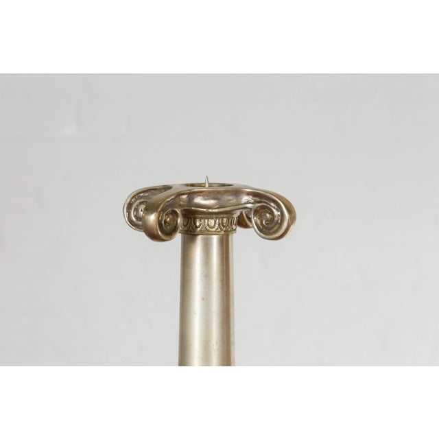 Brushed Silver over Bronze Column Candlesticks with Large Ionic Capitals - A Pair For Sale In New York - Image 6 of 10