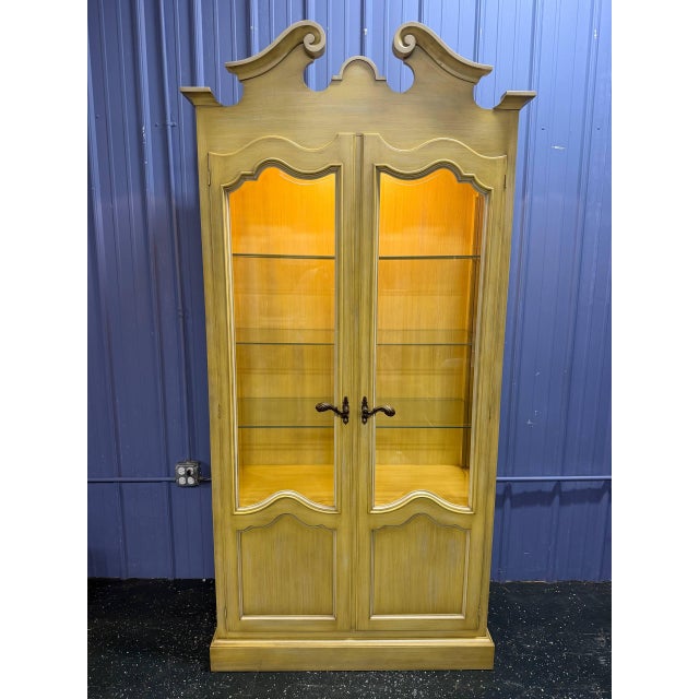 Vintage French Provincial Style Tall Glass Display Curio Cabinet For Sale - Image 4 of 7