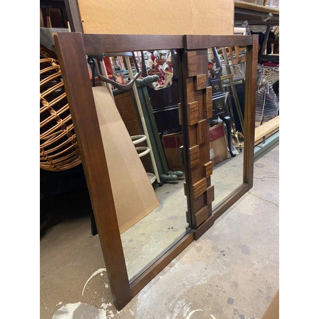 Mid-Century Modern Lane Brutalist Cubist Vintage Mid Century Modern Walnut Rectangular Mirror For Sale - Image 3 of 11