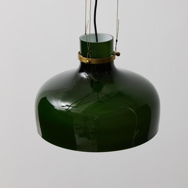 Gold Antique French Green Glass Hanging Lamp For Sale - Image 8 of 15