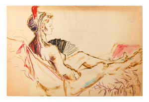 Evelyne Luez, Figure, 20th Century, Painting on Cardboard