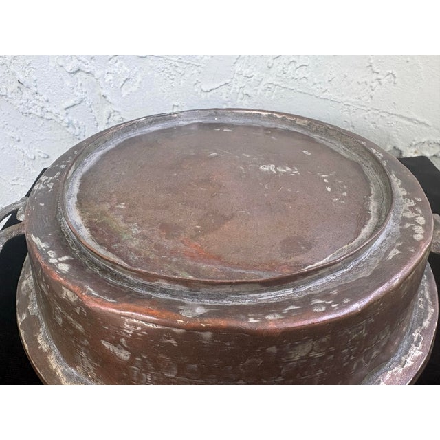 Vintage Primitive Copper Tone Handled Serving Pan With Brass Handles For Sale - Image 9 of 9