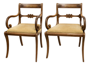 Antique Regency Dining Room Chairs in Brass with Inlaid Backs, 1890s, Set of 2