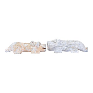 Pair of Archaic-Style Carved Stone Mythical Beast Figures For Sale