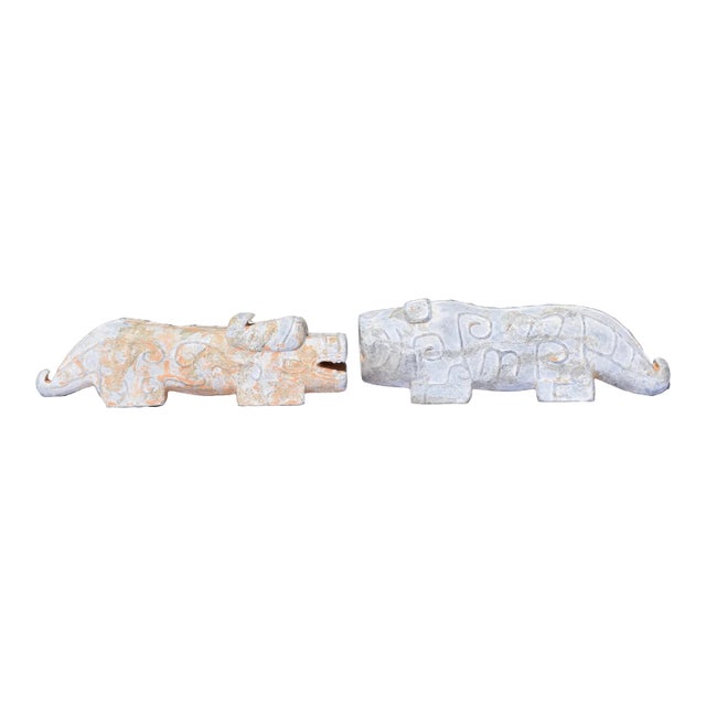 Pair of Archaic-Style Carved Stone Mythical Beast Figures For Sale