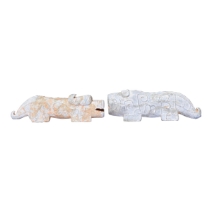 Pair of Archaic-Style Carved Stone Mythical Beast Figures