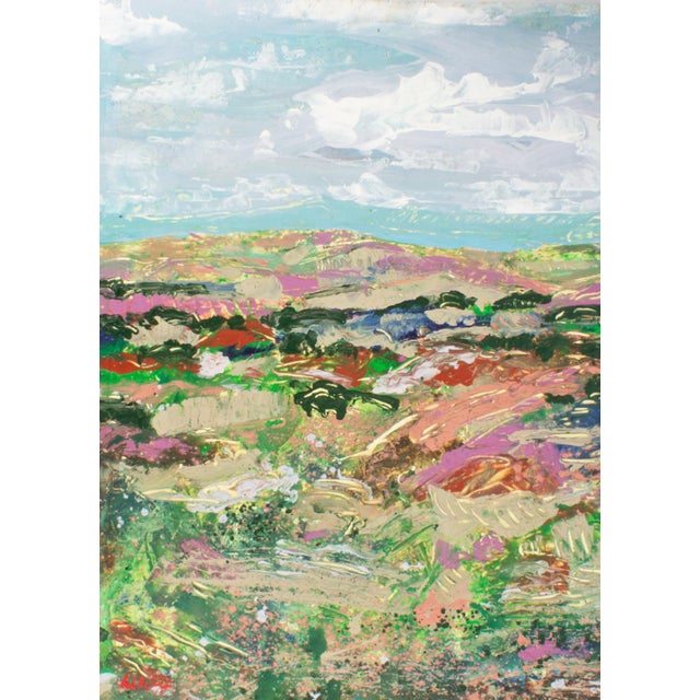 A 1980s acrylic on paper painting by the American artist Harry Hilson (1935-2004). This painting features an abstracted...