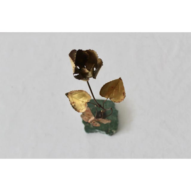 Repoussé Metal Granite Floral Decoration, rose, leaves, butterfly details. Good vintage condition