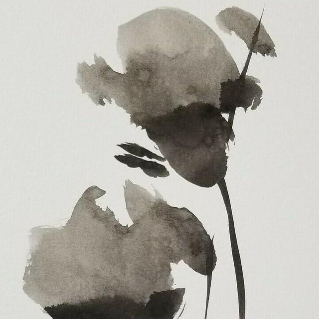 Black Flowers Minimalist Ink Wash Painting Chairish