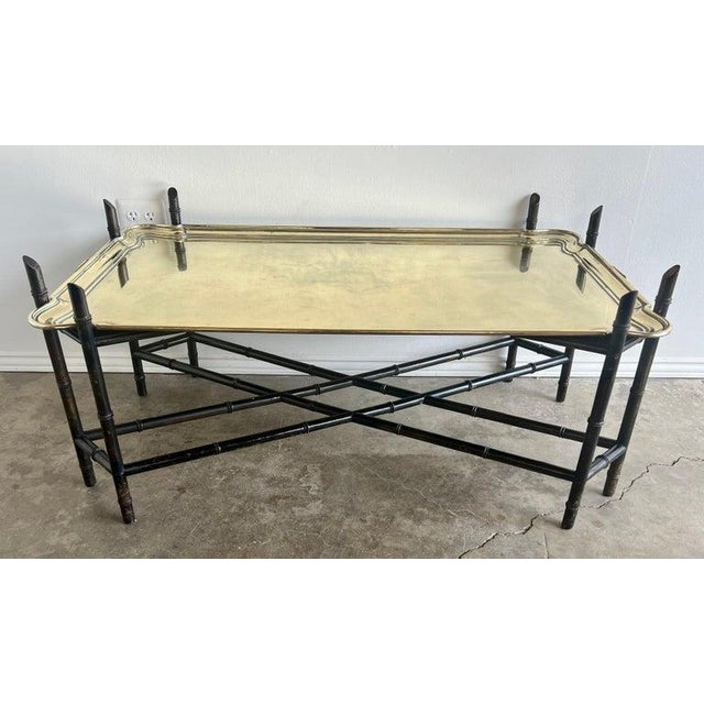Antique Brass Tray Table on Black Chinoiserie Base, 20th Century For Sale - Image 9 of 18