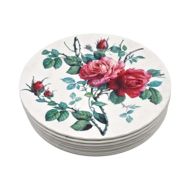 Late 20th Century Roy Kirkham English Rose Fine Bone China Salad Plates, Set of 8, 8" For Sale - Image 5 of 12