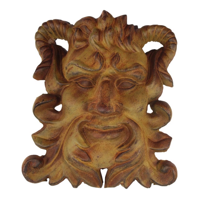 Vintage Heavy Cast Iron Mythical Face Wall Hanging For Sale
