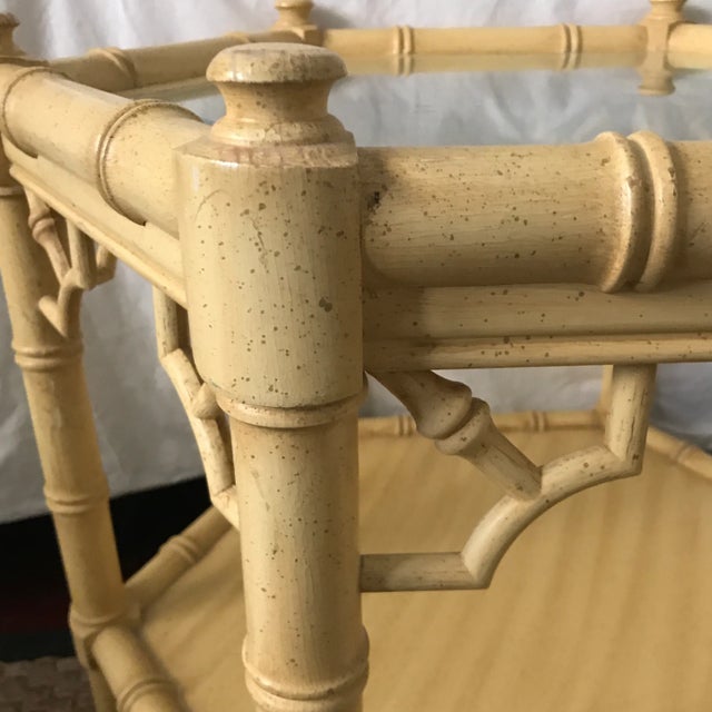 Mid-Century Modern Faux Bamboo Palm Beach Side Table Glass Top Thomasville Allegro Hollywood Regency For Sale - Image 3 of 9