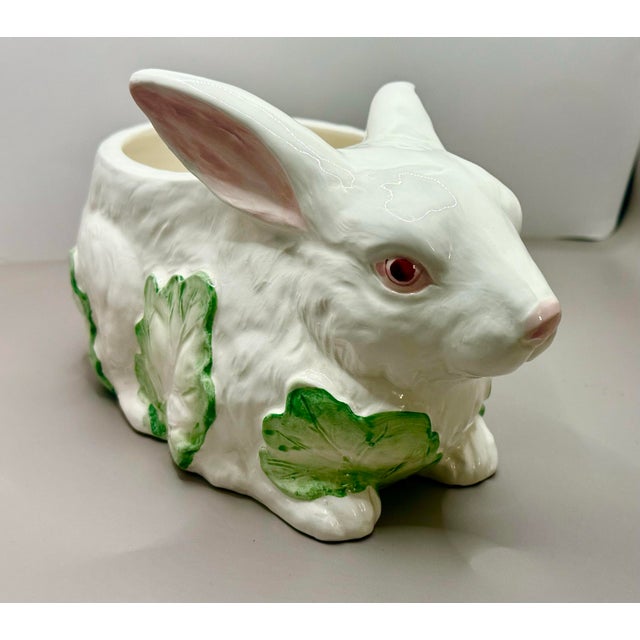 Vintage Hand Painted Bunny Rabbit Planter in Cabbage Leaves For Sale - Image 10 of 12
