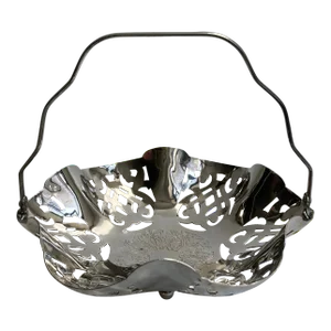 Mid Century British Silver Plate Pierced Handled Basket
