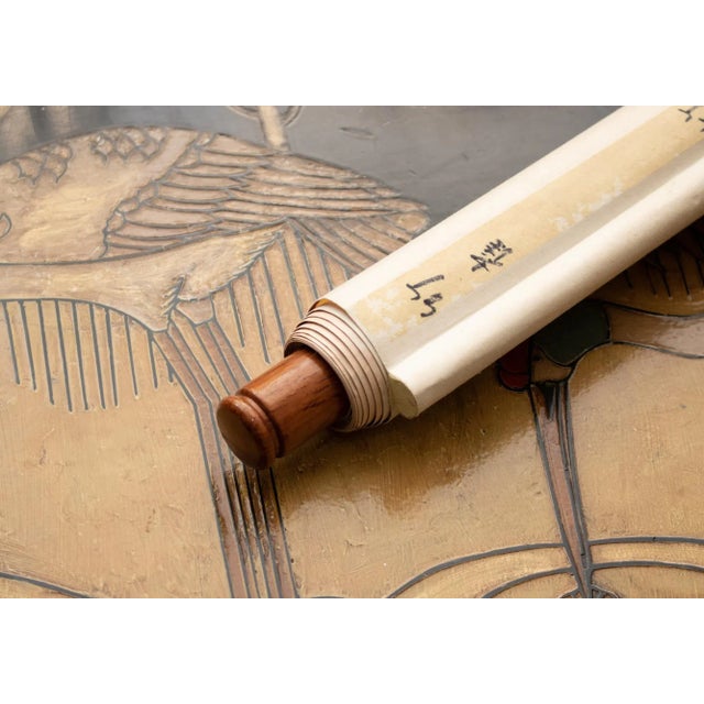 Showa Era Japanese Monochrome Watercolor Scroll Painting, "Bamboo Trees and Sparrows" For Sale - Image 10 of 12